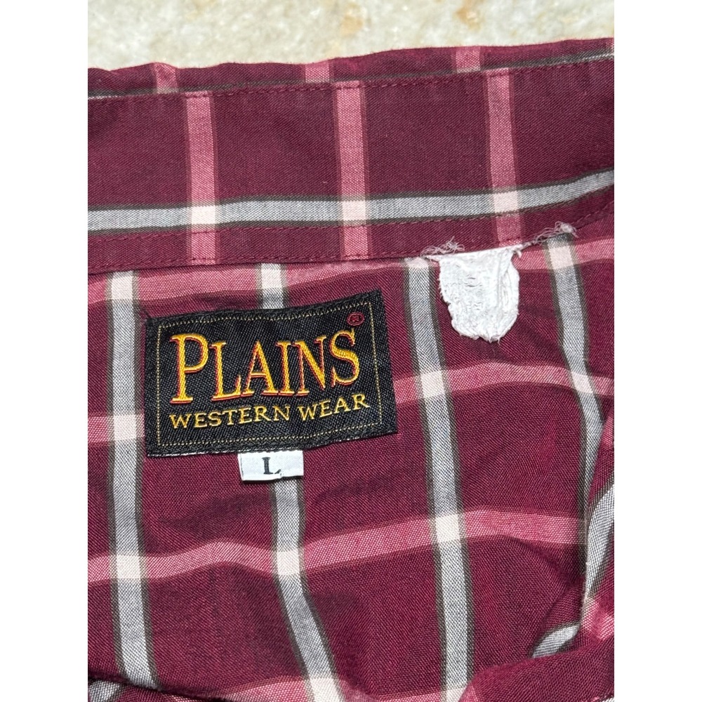 Plains Western Shirt Mens L Pearl Snap Plaid Burgundy Cowboy Southwestern VTG - Picture 5 of 6